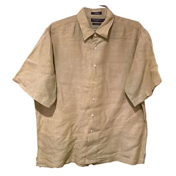 Daniel Cremieux 100% Linen Green Short Sleeve Shirt Fine Italian Fabric - Picture 1 of 7